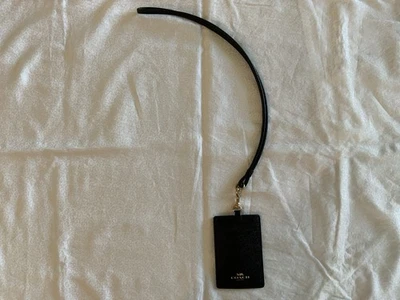 Coach Crossgrain Leather Lanyard Badge ID Holder - Black/Gold - Image 1 of 4