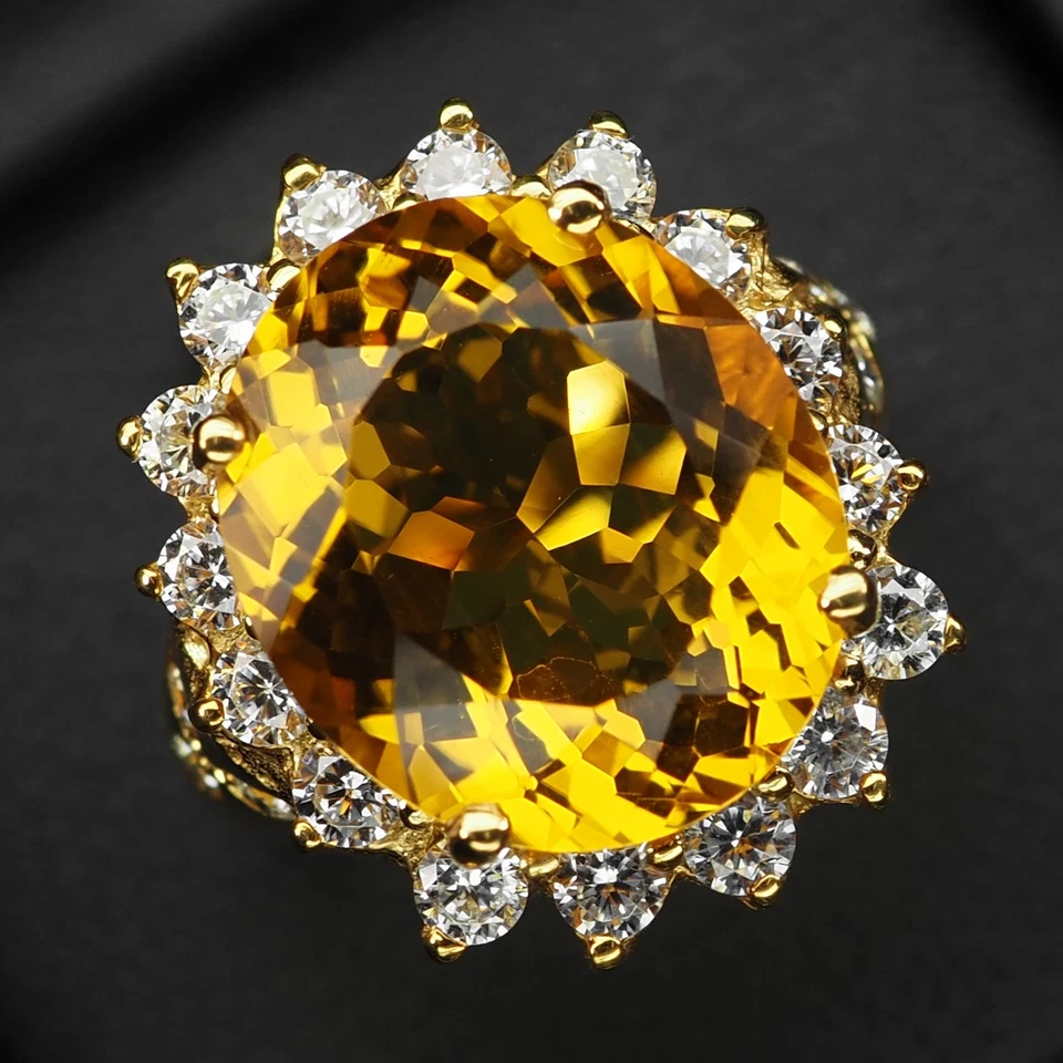 Precious Golden Honey Citrine 11.20Ct 925 Sterling Silver Handmade Halo Rings Foto 1 de 4