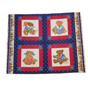 Cranston Screen Print Fabric Panel Teddy Bears 4 Squares Blanket Quilt Pillows - Picture 1 of 9