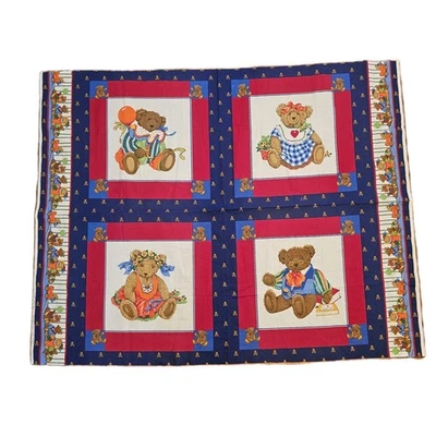 Cranston Screen Print Fabric Panel Teddy Bears 4 Squares Blanket Quilt Pillows - Image 1 of 4