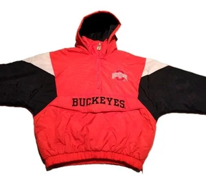 Vtg 90s Logo 7 Ohio State Buckeyes OSU Pullover Quilt Lined Jacket L Front Pouch - Picture 1 of 22