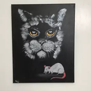 Cat & Mouse Canvas Art Animals Original Acrylic Art On Canvas 16”x20” Ready - Picture 1 of 10