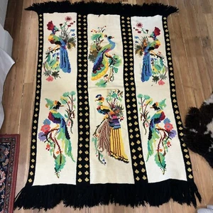 Vintage Pfau Vogel Handarbeit Nadelspitze Überwurf Decke Afghan 49" x 77" - Bild 1 von 9