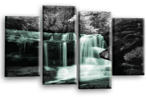 Großer Wasserfall Leinwanddruck Wandkunst blau grau weiß Landschaft geteilte Tafel - Bild 1 von 6