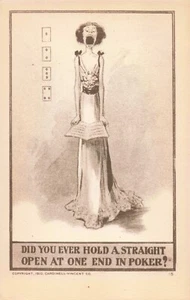 Hold a Straight Open in Poker, Ragazza che canta umorismo fumetto, cartolina d'epoca - Foto 1 di 2