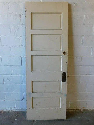 1800's Antique Wooden INTERIOR DOOR Five Panel VICTORIAN Style Fir ORNATE Cover