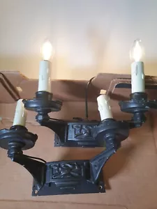 Antique style black cast iron wall scone light fixtures x 2 Wall Lamps - Picture 1 of 24