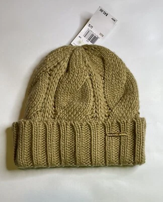 NUEVO CON ETIQUETAS Michael Kors Mujeres Camel Marrón Tostado Tejido con Cable Invierno Gorro O/S Foto 1 de 4
