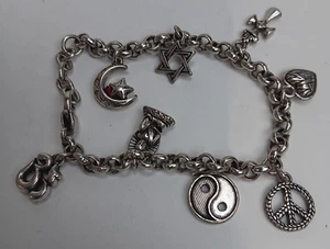 Pulsera Brighton Charm Paz Corazón Cruz Estrella de David Buda 8" Tono Plata - Imagen 1 de 2