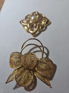 Dos broches, alfileres, lote, dorado, vintage - Imagen 1 de 6