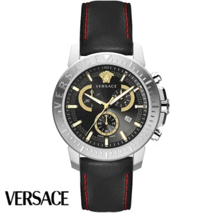 Versace VE2E00121 New Chrono silber schwarz Leder Herren Uhr NEU - Picture 1 of 1