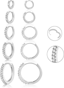 5 Pairs Small 14K Gold 925 Sterling Silver Hoop Earrings for Women Huggie Cartil - Picture 1 of 6