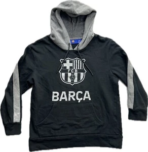 FC Barcelona Barca Mens Hooded Sweatshirt Soccer Futbol Hoodie Black Gray Small - Picture 1 of 5