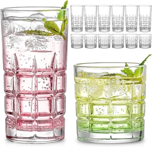 Bulk Drinking Glasses Set of 12, Clear Glass Cups, Mixed Glassware Sets, 15 OZ L - Picture 1 of 8