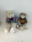 Lot vintage de 2 chats de collection peluche 1985-1998 Boyd's Bears, blanc-gris, 12 pouces RARE !