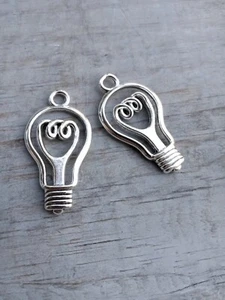 2 Light Bulb Charms Silver 46mm/1.8"  Edison Jewelry Making DIY - Picture 1 of 2