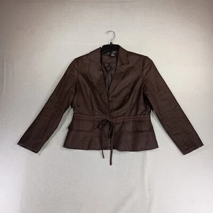 Willi Smith Womens Linen Blazer Sz 8 Chocolate Brown Tie Waist Quiet Luxury - Picture 1 of 12