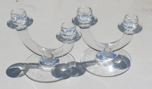 Fostoria Crystal Double Taper Light Candle Stick Holders Etched Holly Set of 2 - Imagen 1 de 9