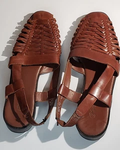 Sandalias sin cordones para mujer Miss Becky talla 8,5 de cuero marrón tejidas con correas - Imagen 1 de 6