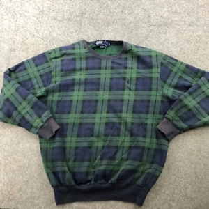Vintage Polo Ralph Lauren Sweatshirt Mens Medium Blackwatch Tartan Plaid * - Picture 1 of 17