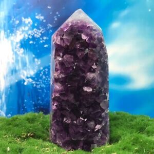 352G Natürlicher Amethyst Achat Quarz Obelisk Kristall Mineral Probe Stabspitze