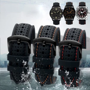 Universal Silicone Watch Band Strap Waterproof Rubber Men's Black 19-24MM Hoop - Picture 1 of 34