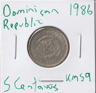 Coin Dominican Republic 5 Centavos 1986 KM59 - Image 1 of 2