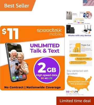 Unlimited Talk & Text with 2GB 5G Data - SpeedTalk SIM Card for Unlocked Phones - Image 1 of 4