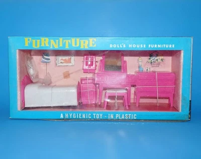 Vintage Doll House Furniture - Bedroom Set - Hong Kong - E Brand c 1960s - Image 1 of 4
