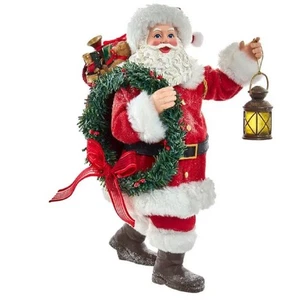 Kurt Adler Fabriche Santa With Wreath and Lantern Figurine 10.5 Inch Multicolor - Picture 1 of 6
