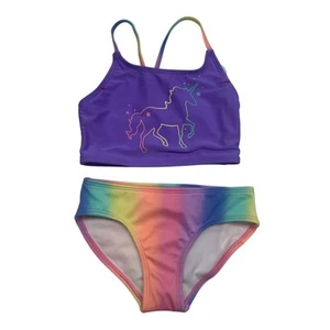 New Cat & Jack Girls XS 4/5 UPF 50+ Rainbow Stripe Bikini 2PC Swim Swimsuit - Picture 1 of 3