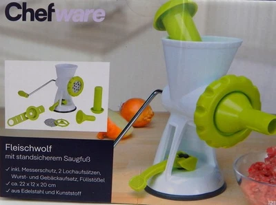 Fleischwolf aus Kunststoff mit Saugfuß inkl. Spritzgebäckaufsatz & Wurstaufsatz - Bild 1 von 4