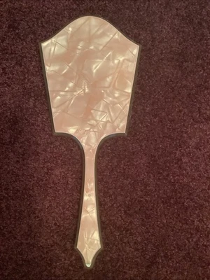 Art Deco Vintage Amber Celluloid Bakelit Beveled Glass Hand Vanity Mirror c1920s - Image 1 of 4