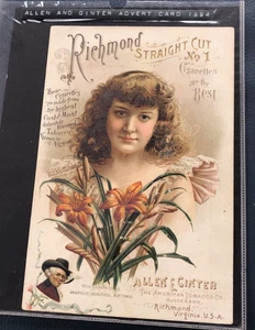 ALLEN GINTER RICHMOND STRAIGHT CUT AMERICAN TOBACCO BEAUTY ADVERTISEMENT CARD - Picture 1 of 2