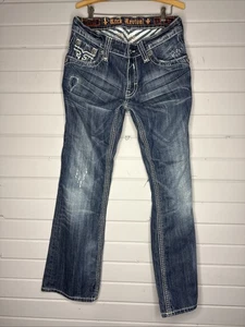 Rock Revival PAUL Boot Cut Jeans Größe 32X32 Dark Wash Distressed Cowboy Western - Bild 1 von 10