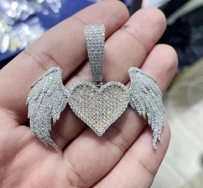 Wings Heart Charm Pendant 14K Two Tone Gold Plated 2.30Ct Round Cut Lab-Created - Image 1 of 3