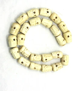 Vintage Carved Bone Skull Beads , Tibetan Yak Beads Strung, Hand Carved #405A - Picture 1 of 3