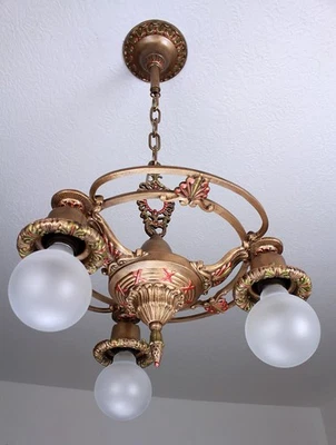 Antique Vintage 30's Art Deco Ceiling Light Fixture Chandelier - Image 1 of 4