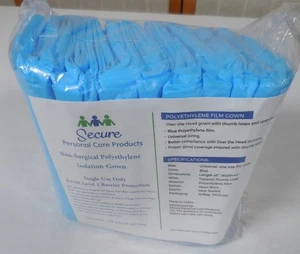 Non-Surgical Polyethylene Blue Isolation Gown, Level 2 Single Use, 10-Pack - Picture 1 of 5