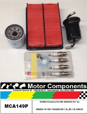 KIT BUJÍAS Y FILTRO MAZDA 121 DW / CORTINAS B3 1.3L B5 1.5 Litros 8/96-03 Foto 1 de 3