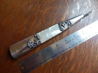 Antique Victorian sterling Silver Art Nouveau Umbrella Handle MOP - Image 1 of 4
