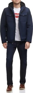 NWT Levi's Hooded Trucker Sherpa Lined Soft Shell Zip-Front Coat Navy Sz S (18) - Picture 1 of 9
