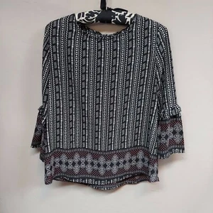 Gibson Top Womens Multicolor Geometric Print Blouse Small 3/4 Ruffle Sleeve - Picture 1 of 7