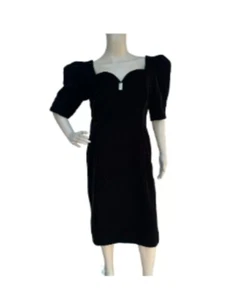 Vtg Cachet Bari Protas Velvet 80s Puff Sleeve Sheath Midi Dress Sz 9/10 Cocktail - Picture 1 of 9