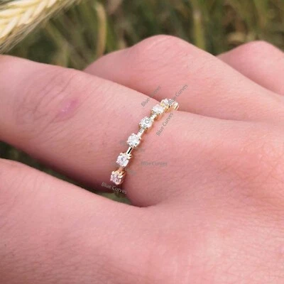 Distance Natural Diamonds Half Eternity Stack Band Ring 14k Yellow Gold Jewelry - Image 1 of 2