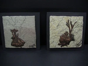Pair Johannes Wilhelmus Van Dartelen Copper Art on Fossilized Stone 1975 - Picture 1 of 6