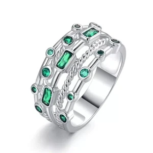 Emerald Green Cubic Zirconia Wedding Band Eternity Stacking Ring UK - Picture 1 of 4