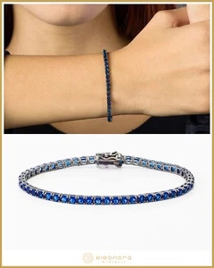 bracciale da uomo o donna in argento 925 braccialetto tennis e pietre blu - Foto 1 di 4