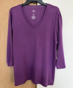 St. John's Bay V-Neck 3/4 Sleeve Cotton T-Shirt- Sunset Purple-Misses XXL (20) - Picture 1 of 3