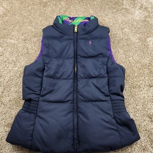 Ralph Lauren Puffer Vest Purple Kelly Green Reversible Quilted Down Girl Medium - Picture 1 of 11